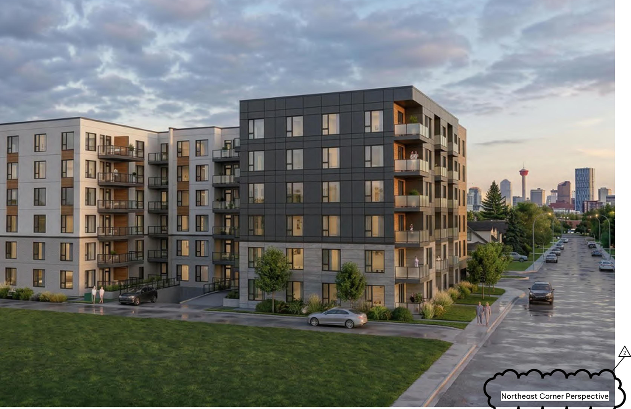 Rendering of building from page 7 of the file 'DP2026-00994 - DMAP Plans (amended) 2026-10-06 (1MB)'