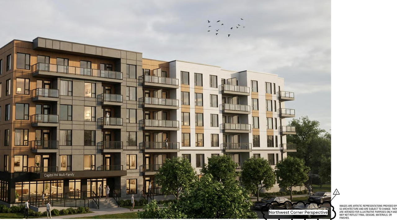 Rendering of building from page 7 of the file 'DP2026-00994 - DMAP Plans (amended) 2026-10-06 (1MB)'