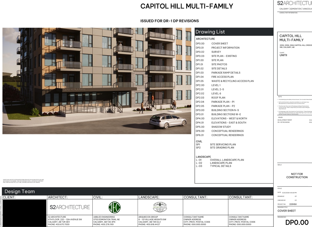 Rendering of building from page 1 of the file 'DP2026-00994 DMAP Plans (Amended) 2026-06-26 (2MB)'