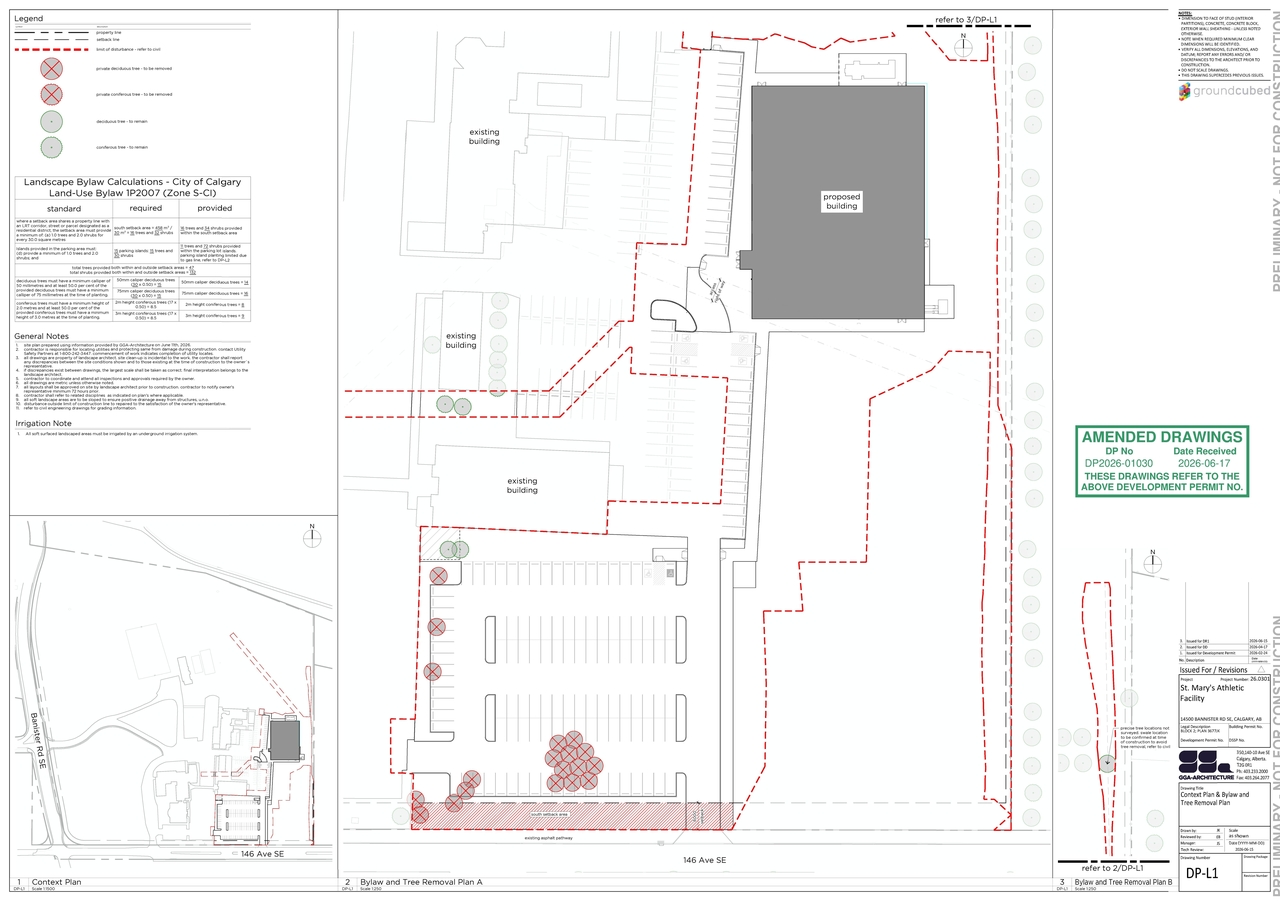 Construction site plan for project from page 5 of the file 'DP2026-01030 DMAP Plans Amended (6MB) 2026-06-17'