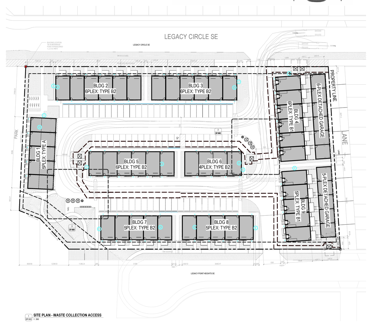 Construction site plan for project from page 4 of the file 'DP2026-01052 DMAP Plans Amended (25MB) 2025-04-30'