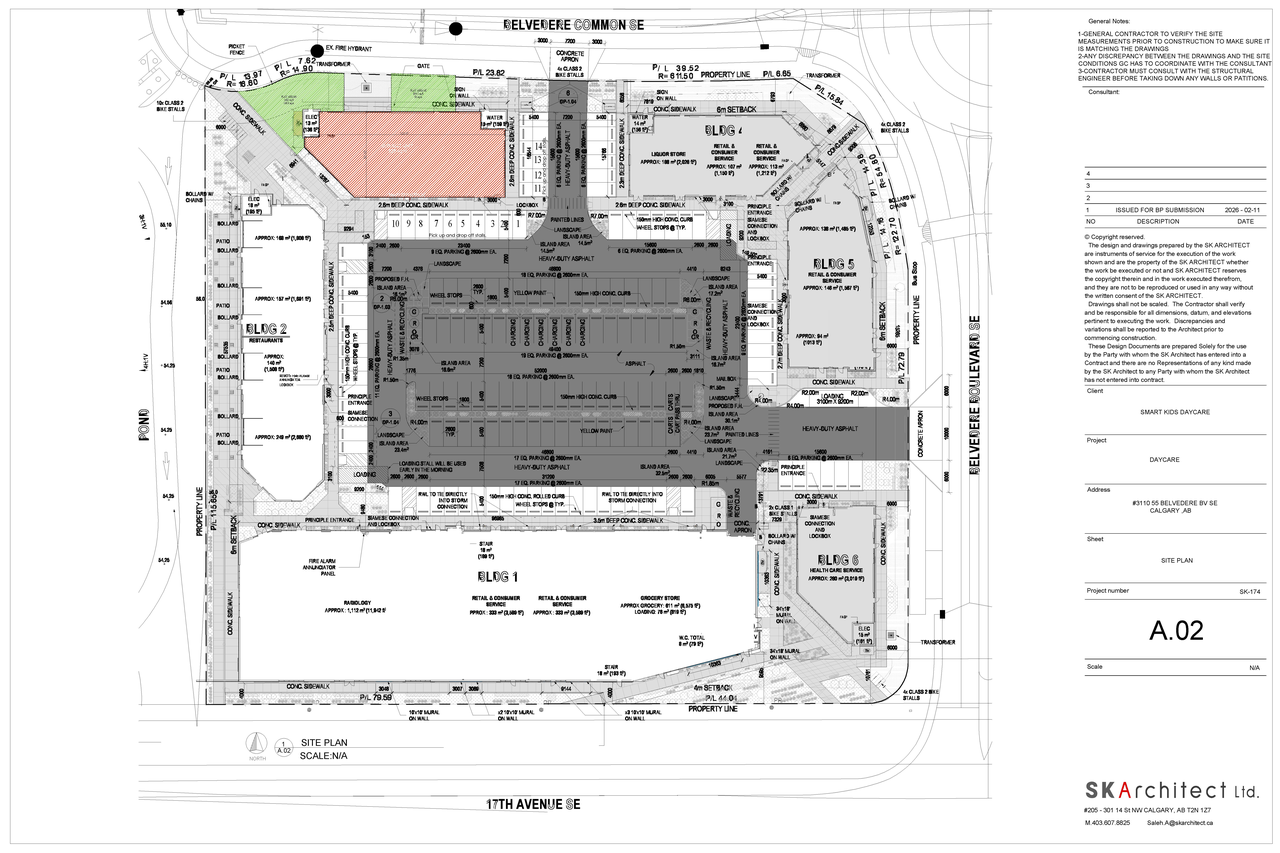 Construction site plan for project from page 2 of the file 'DP2026-01077 DMAP Plans Submitted 2026-09-03 3MB'