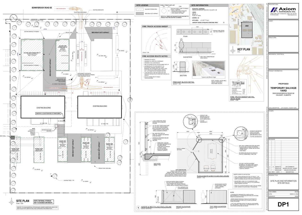 Construction site plan for project from page 1 of the file 'DP2026-01231 DMAP Plans (Submitted) 2026-04-14 (2MB)'