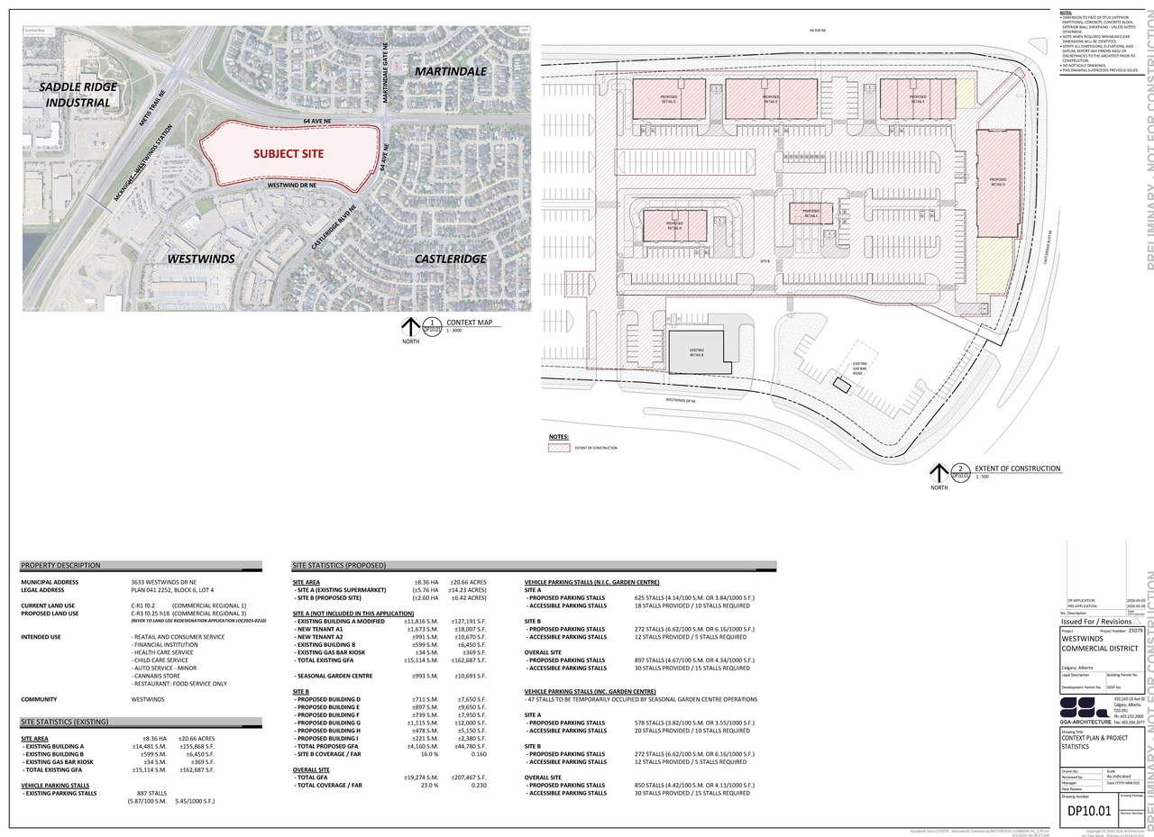 Construction site plan for project from page 2 of the file 'DP2026-01235 DMAP Plans (Submitted) 2026-03-06 (15MB)'