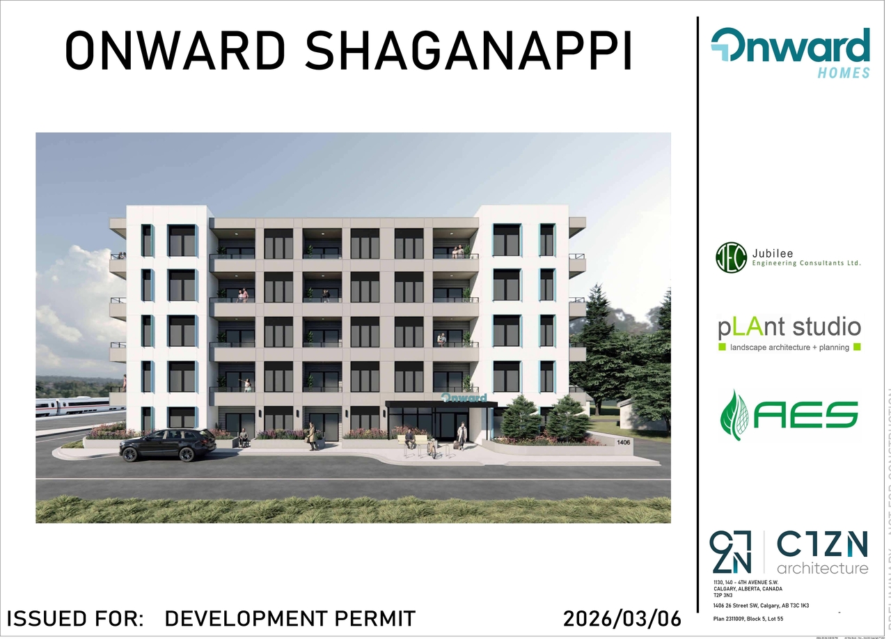Rendering of building from page 1 of the file 'DP2026-01258 DMAP Plans Submitted (12MB) 2026-03-09'