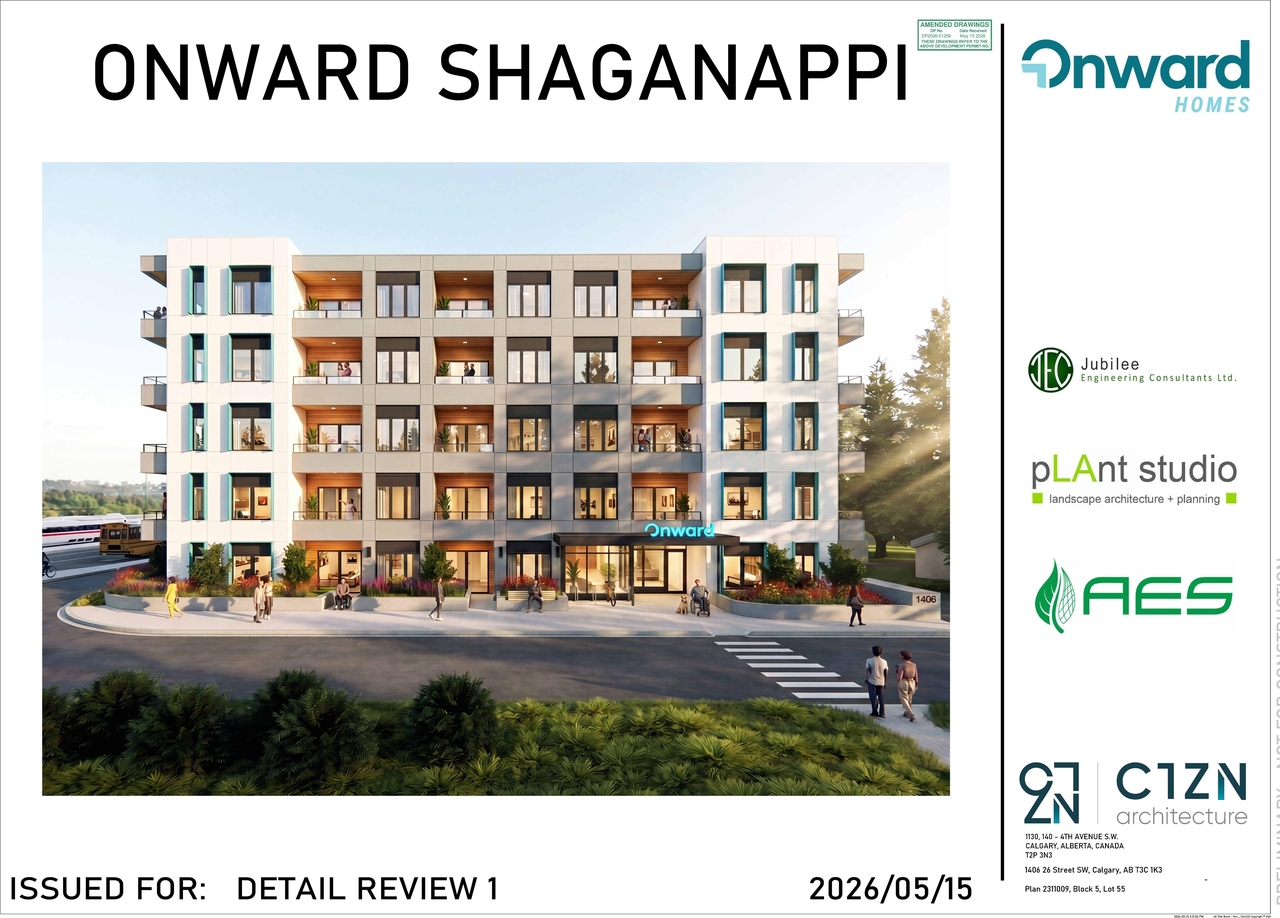 Rendering of building from page 1 of the file 'DP2026-01258 DMAP Plans Amended (12MB) 2026-05-15'