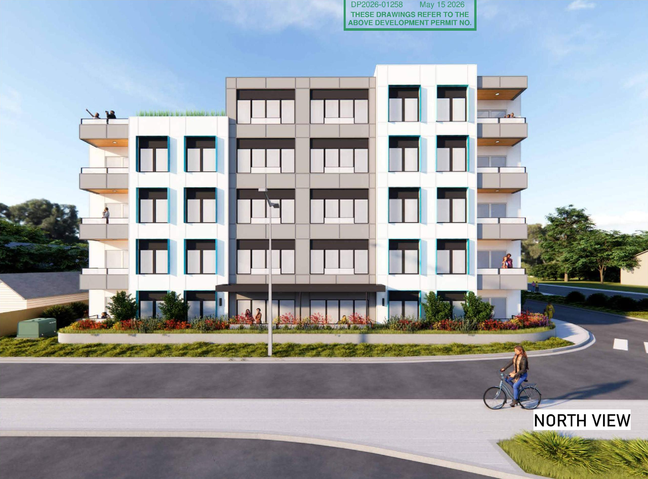 Rendering of building from page 3 of the file 'DP2026-01258 DMAP Plans Amended (12MB) 2026-05-15'