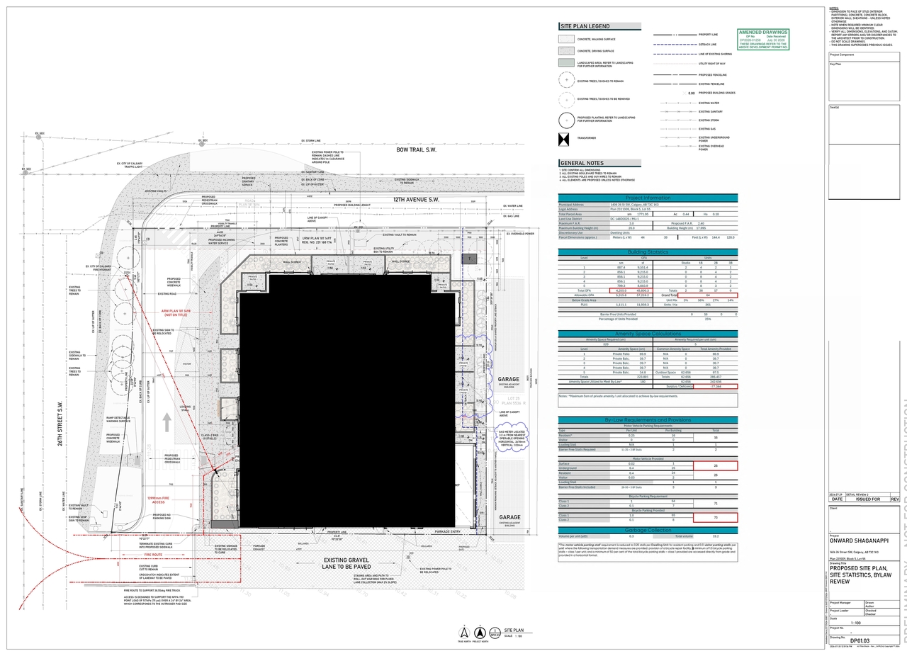 Construction site plan for project from page 4 of the file 'DP2026-01258 - DMAP Plans (amended) 2026-07-30 (4MB)'