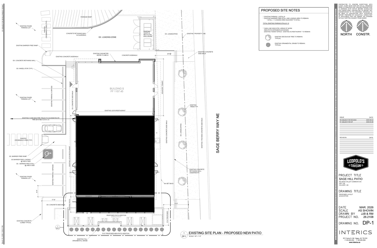 Construction site plan for project from page 2 of the file 'DP2026-01302 DMAP Plans (Submitted) 2026-03-10 (1MB)'