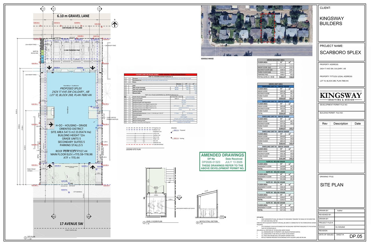 Construction site plan for project from page 2 of the file 'DP2026-01323 DMAP Plans (Submitted) 2026-07-13 (3MB)'