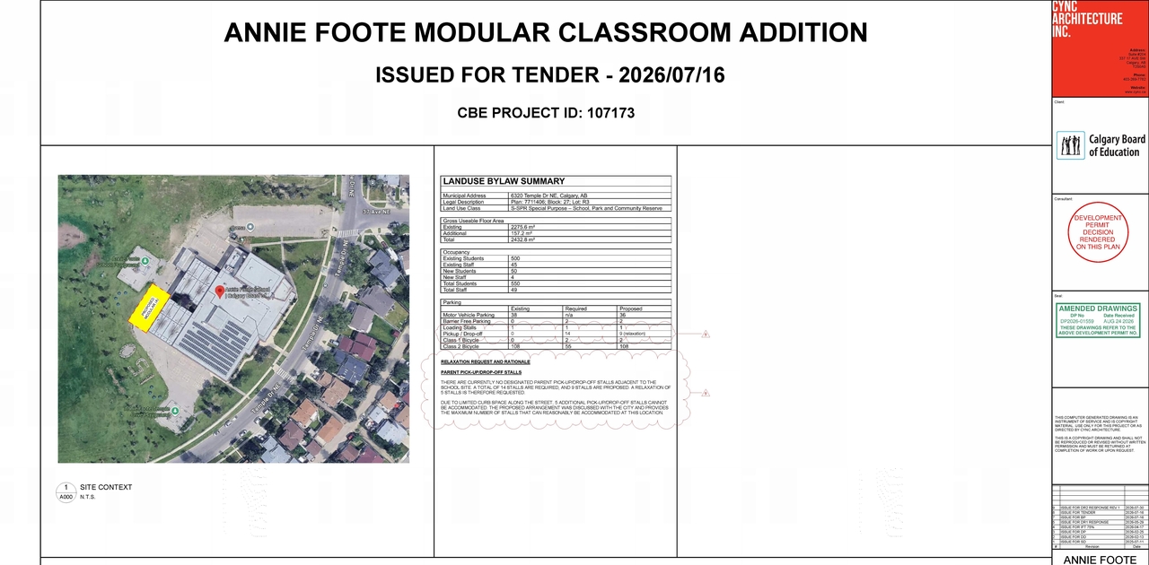 Construction site plan for project from page 1 of the file 'DP2026-01559 - DMAP DECISION RENDERED (2MB) 2026-09-08'