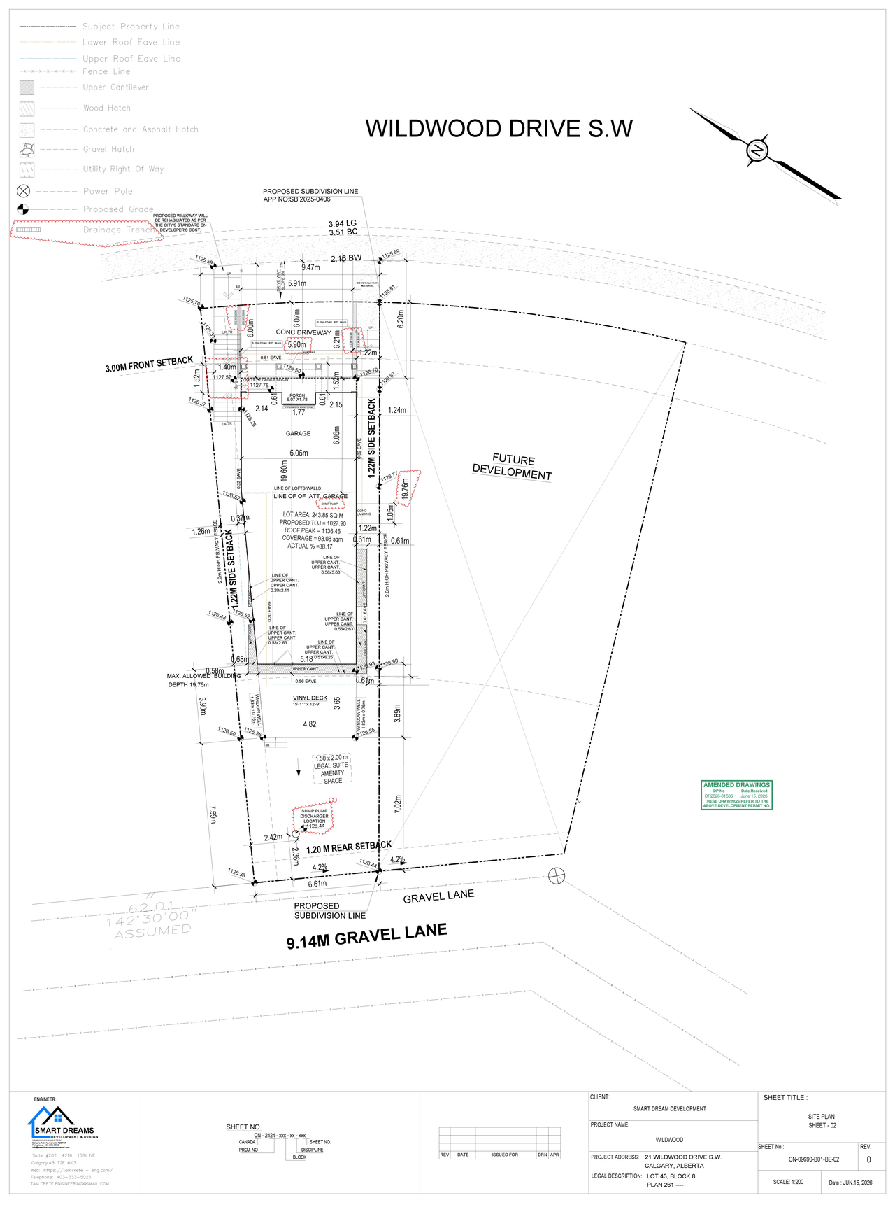Construction site plan for project from page 2 of the file 'DP2026-01586 DMAP Plans Amended 2026-06-15 (2MB)'