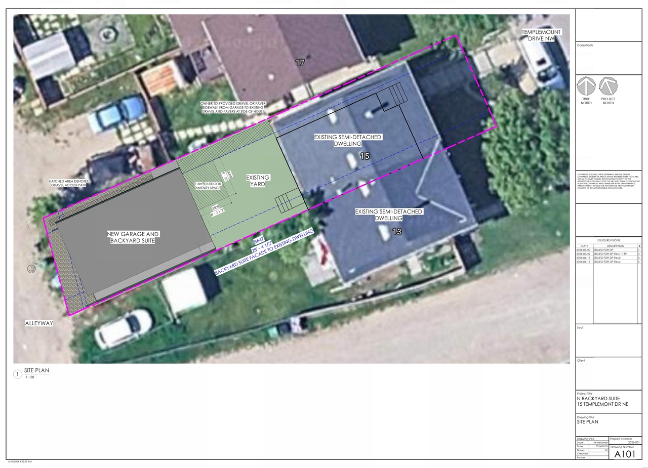 Construction site plan for project from page 6 of the file 'DP2026-01593 - DMAP Plans Amended (5MB) 2026-07-07'