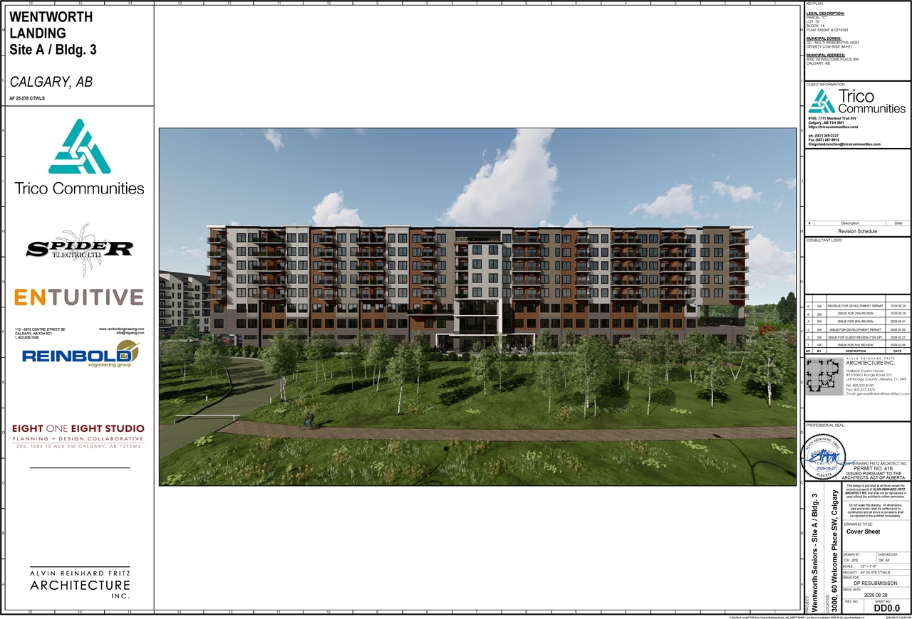 Rendering of building from page 1 of the file 'DP2026-01661 DMAP Plans (Amended) 2026-08-28 (14MB)'