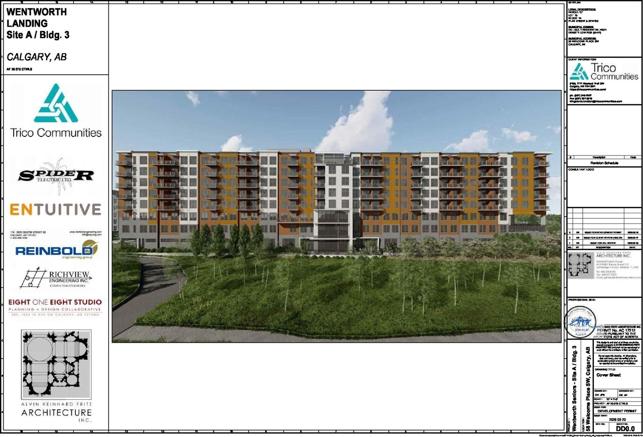 Rendering of building from page 1 of the file 'DP2026-01661 DMAP Plans Submitted (10MB) 2026-03-24'