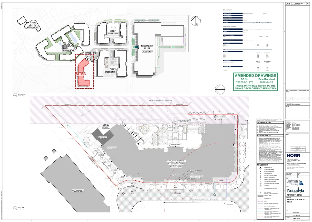 Construction site plan for project from page 2 of the file 'DP2026-01975 DMAP Plans (Amended) 2026-04-22 (12MB)'
