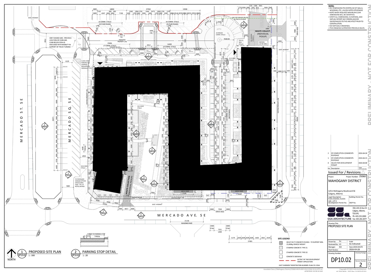 Construction site plan for project from page 3 of the file 'DP2026-02043 DMAP Plans (Submitted) 2026-04-28 (7MB)'
