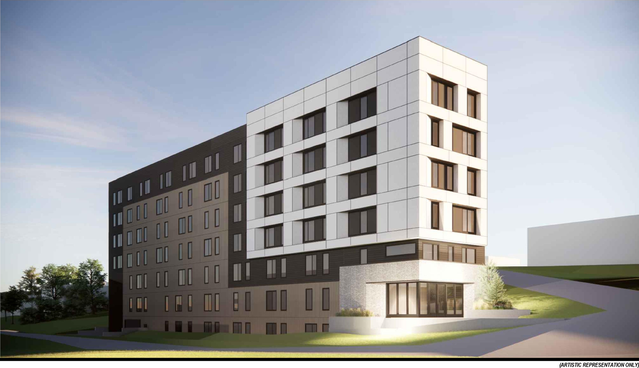 Rendering of building from page 1 of the file 'DP2026-02161 DMAP Plans Submitted (8MB) 2026-04-15'