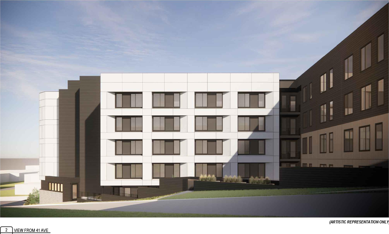 Rendering of building from page 3 of the file 'DP2026-02161 DMAP Plans Submitted (8MB) 2026-04-15'