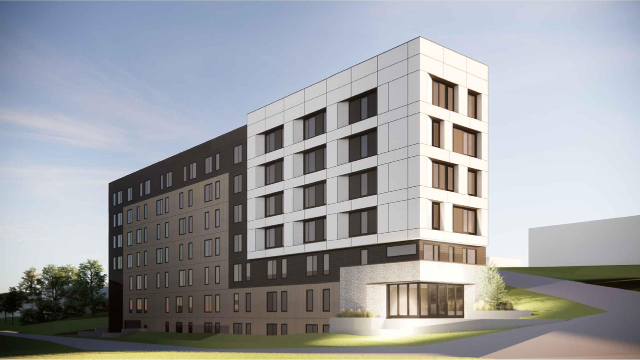 Rendering of building from page 3 of the file 'DP2026-02161 DMAP Plans Submitted (8MB) 2026-04-15'