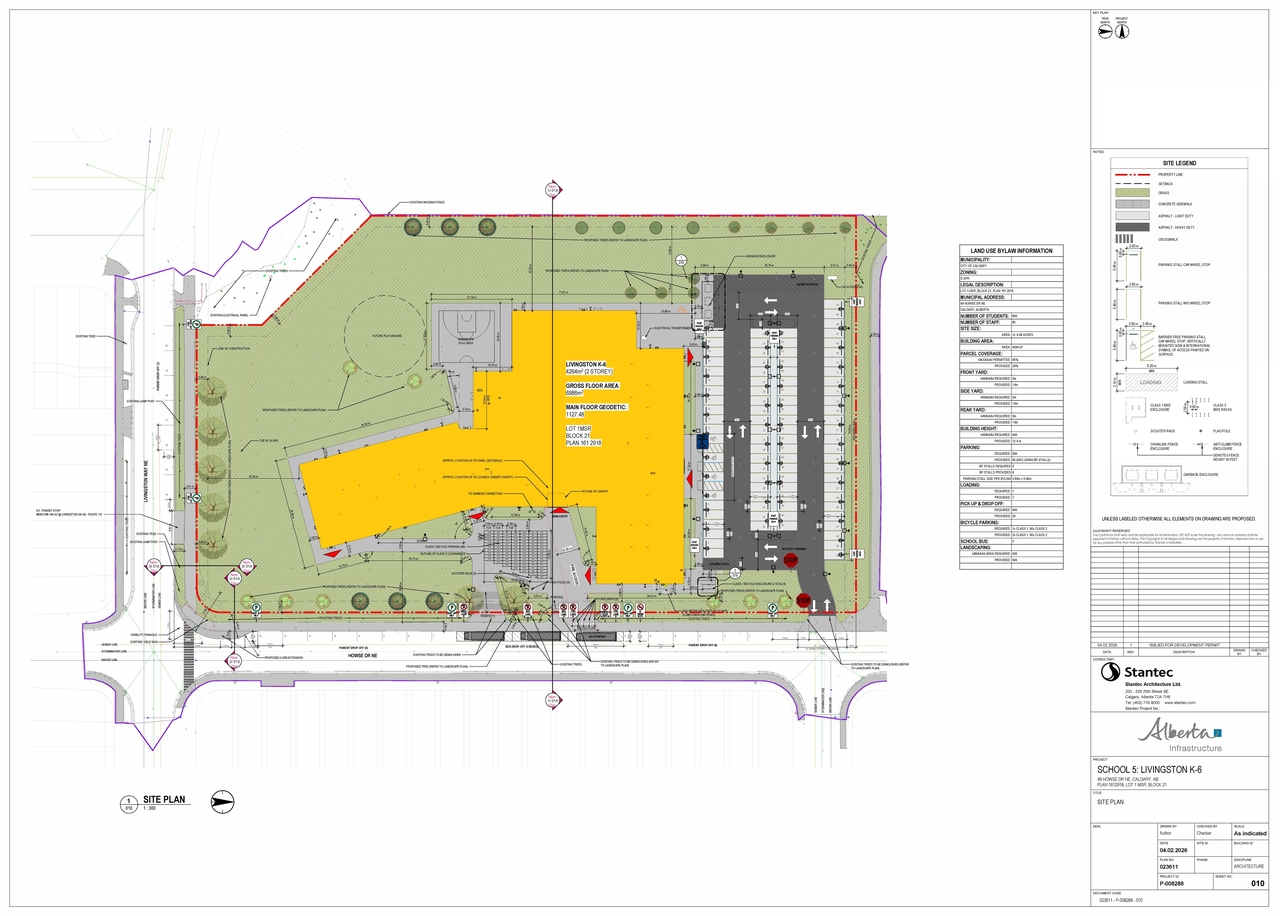 Construction site plan for project from page 2 of the file 'DP2026-02172 DMAP Plans (Submitted) 2026-04-15 (14MB)'