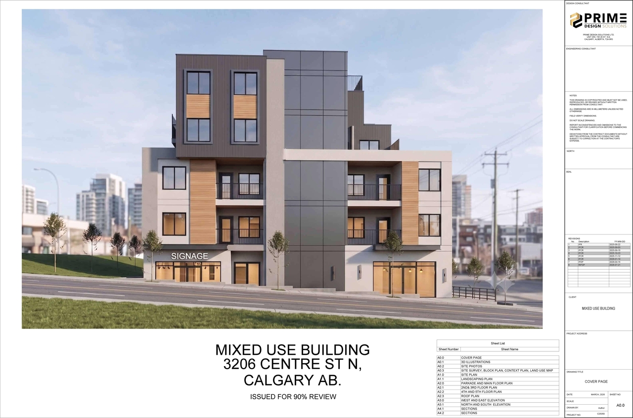 Rendering of building from page 1 of the file 'DP2026-02223 DMAP Plans Submitted (3MB) 2026-07-22'
