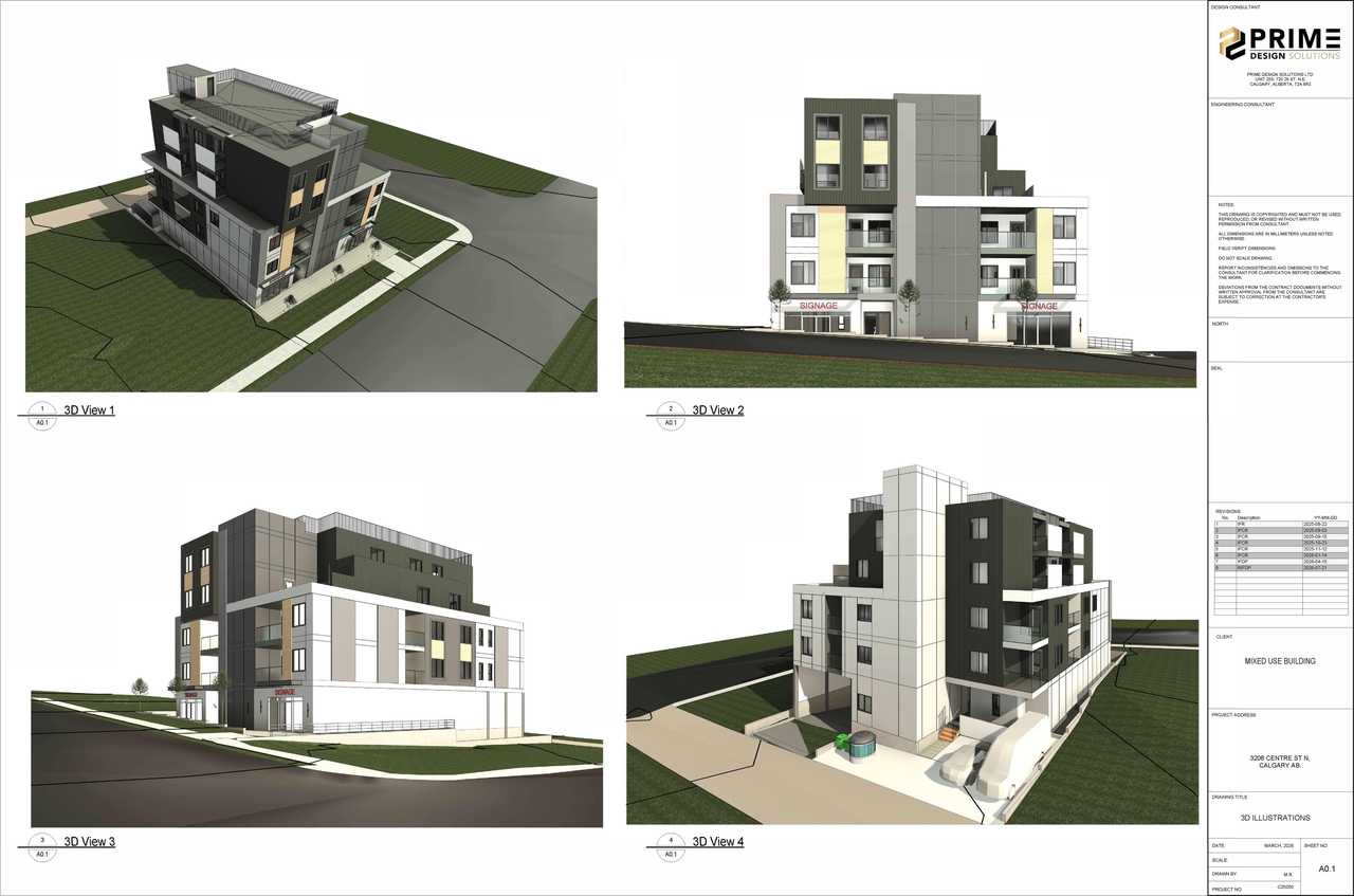 Rendering of building from page 2 of the file 'DP2026-02223 DMAP Plans Submitted (3MB) 2026-07-22'