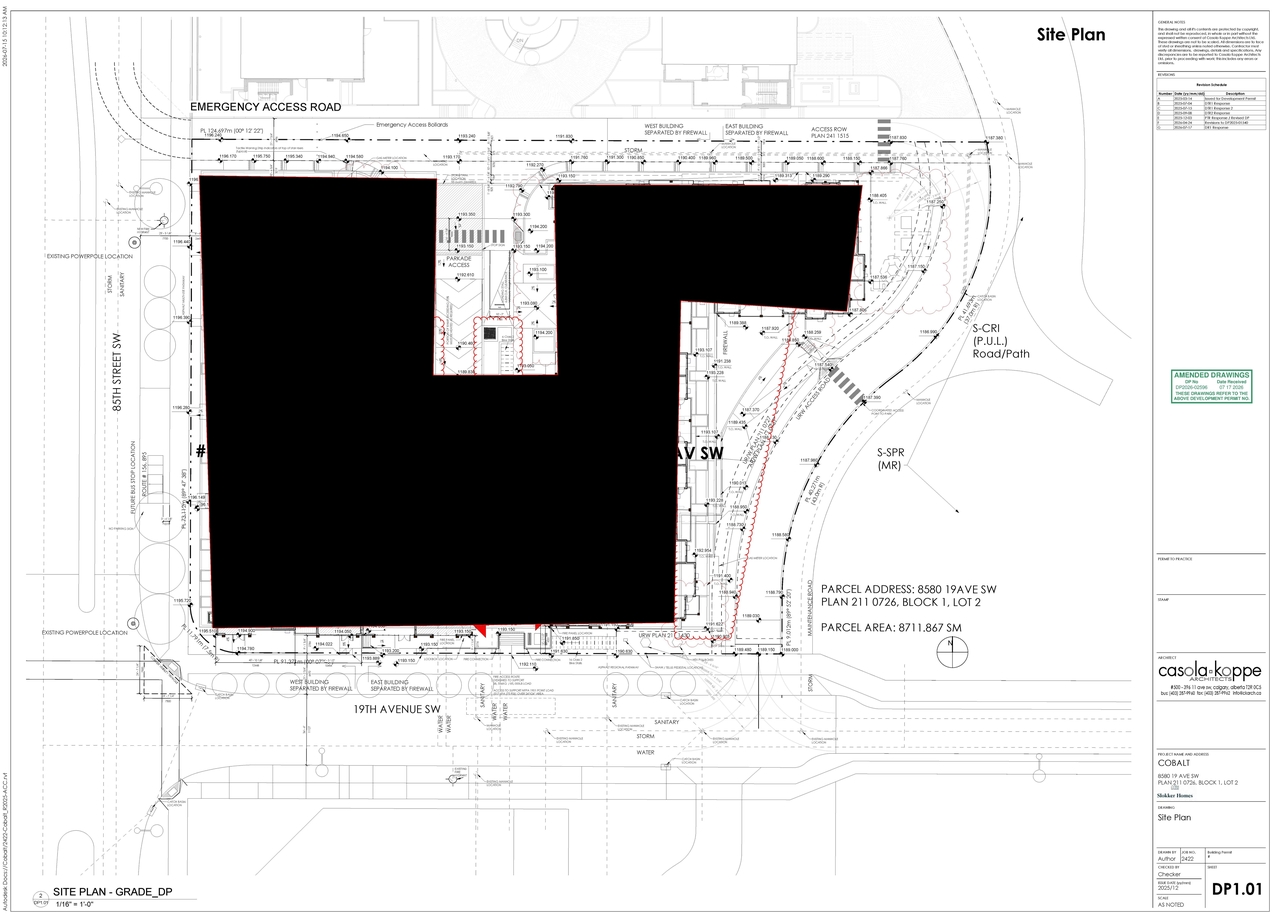 Construction site plan for project from page 3 of the file 'DP2026-02596 DMAP Plans (amended) 2026-07-17 (12MB)'