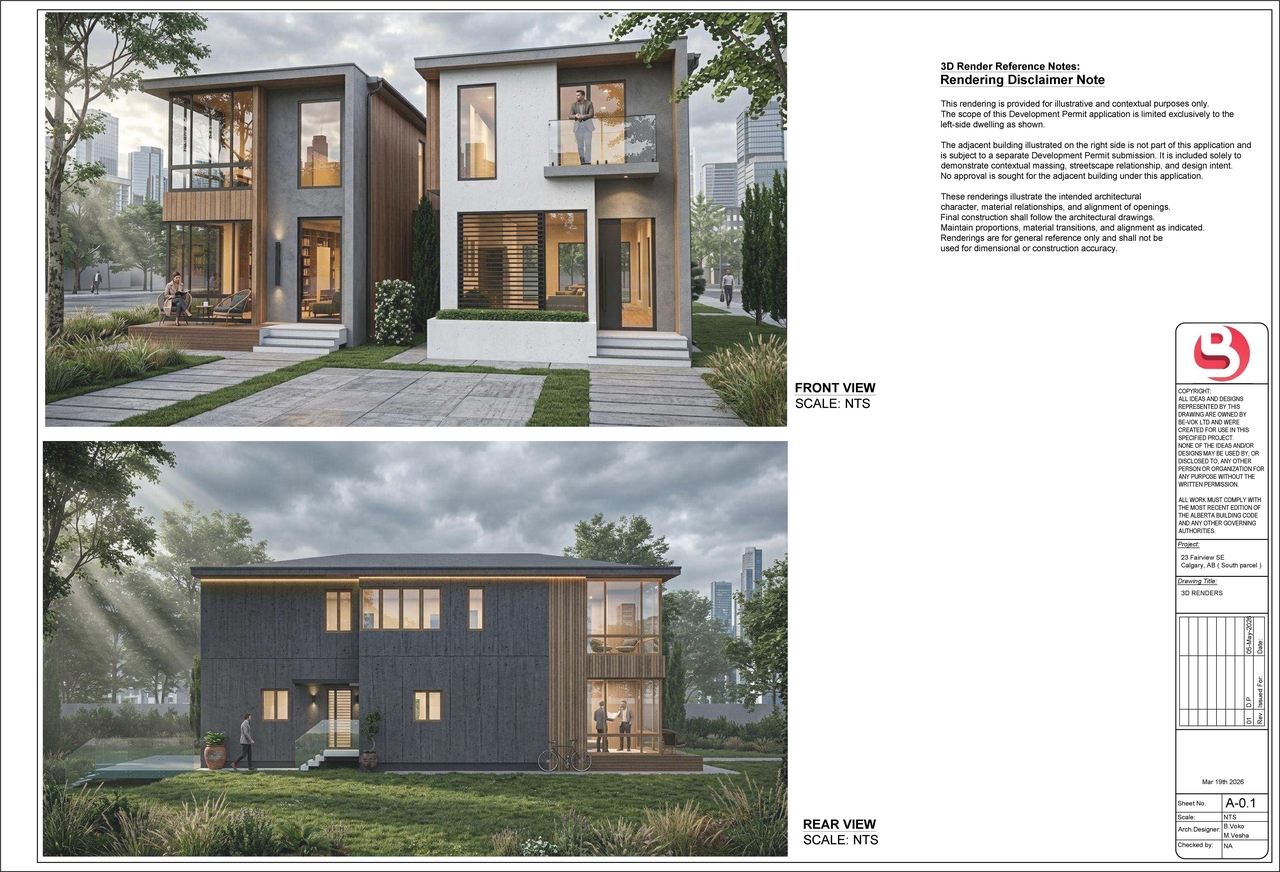 Rendering of building from page 2 of the file 'DP2026-02611 DMAP Plans Submitted 2026-05-05 9MB'