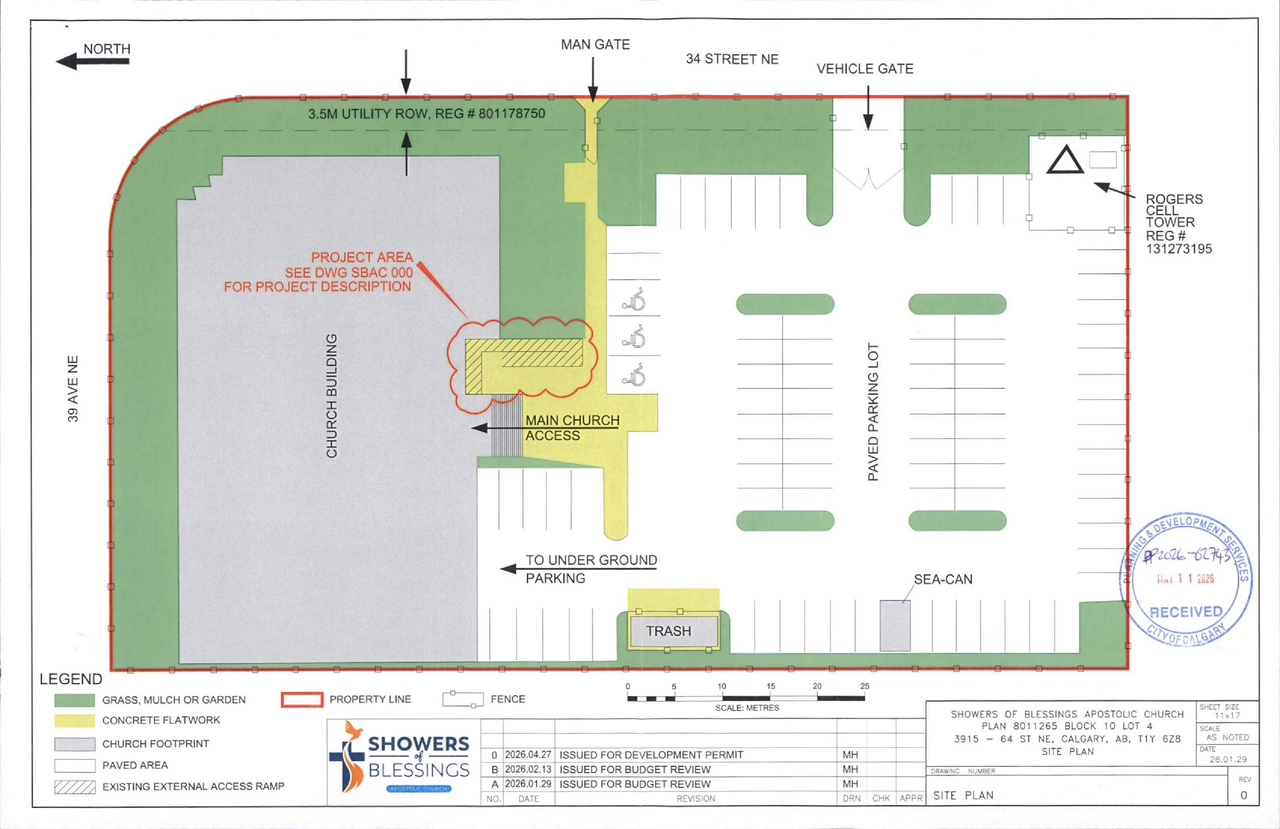 Construction site plan for project from page 1 of the file 'DP2026-02743 - DMAP Plans Submitted (1MB) 2026-05-11'