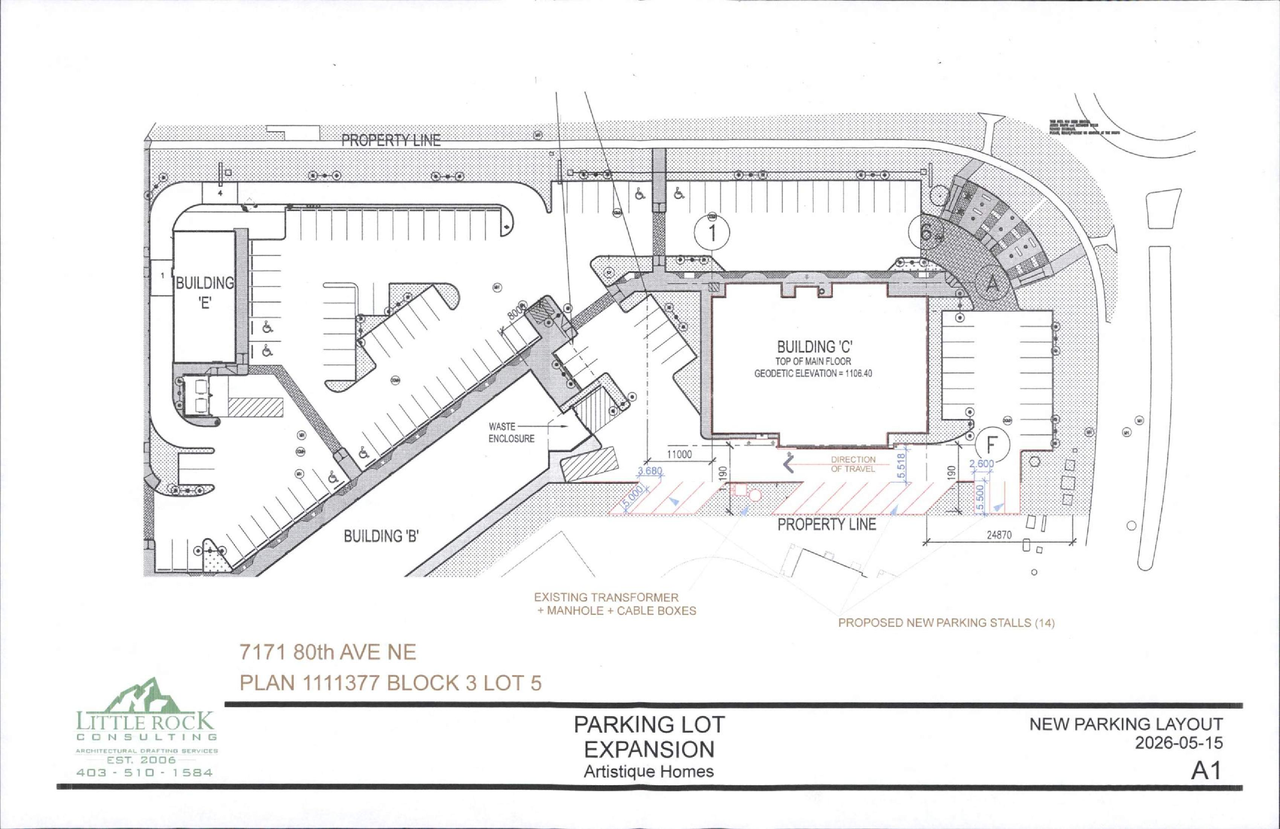 Construction site plan for project from page 1 of the file 'DP2026-02871 DMAP Plans (Submitted) 2026-05-19 (1MB)'
