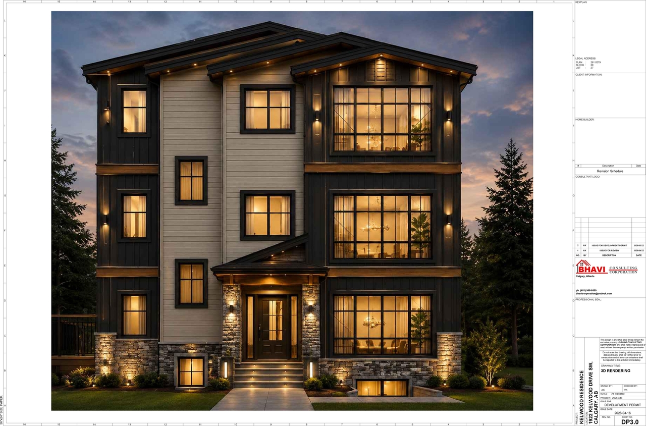 Rendering of building from page 3 of the file 'DMAP Plans (Submitted) DP2026-03082 (3MB) 2026-05-27'