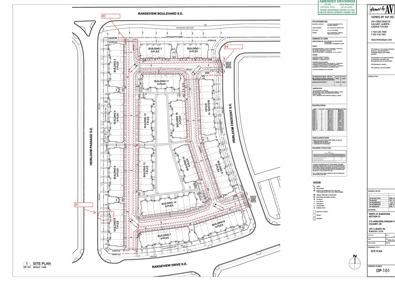 Construction site plan for project from page 2 of the file 'DP2026-03502 DMAP Plans (Amended) 2026-06-30 (13MB)'
