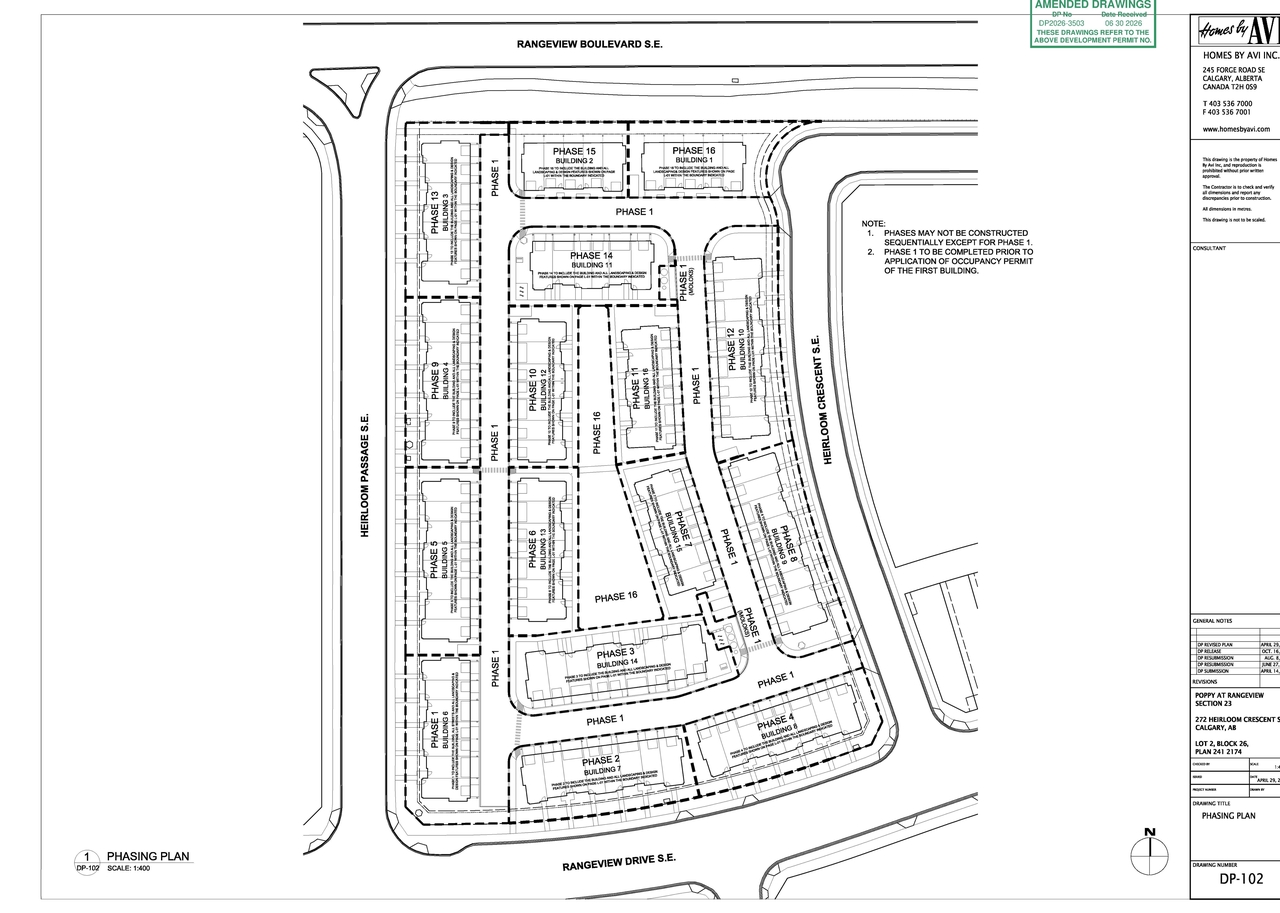 Construction site plan for project from page 3 of the file 'DP2026-03502 DMAP Plans (Amended) 2026-06-30 (13MB)'