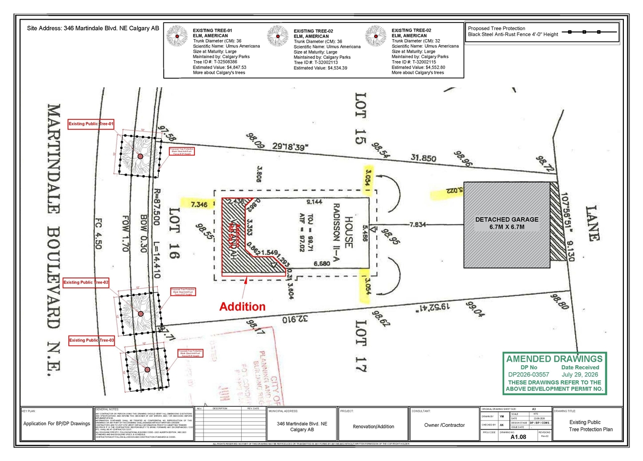 Construction site plan for project from page 2 of the file 'DP2026-03557 - DMAP DECISION RENDERED (4MB) 2026-07-30'