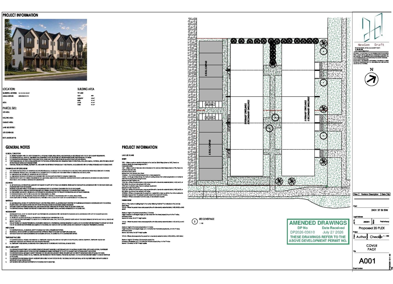 Construction site plan for project from page 1 of the file 'DP2026-03610 - DMAP Plans (Submitted) 2026-07-28 (4MB)'
