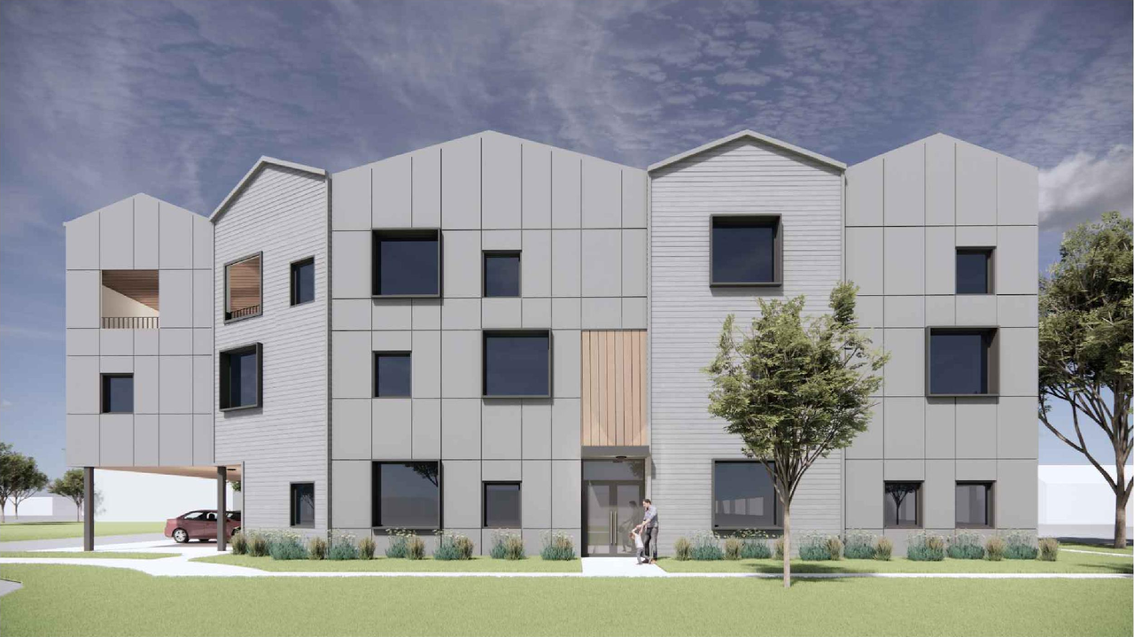 Rendering of building from page 5 of the file 'DP2026-03654 DMAP Plans (Submitted) 2026-06-22 (1MB)'