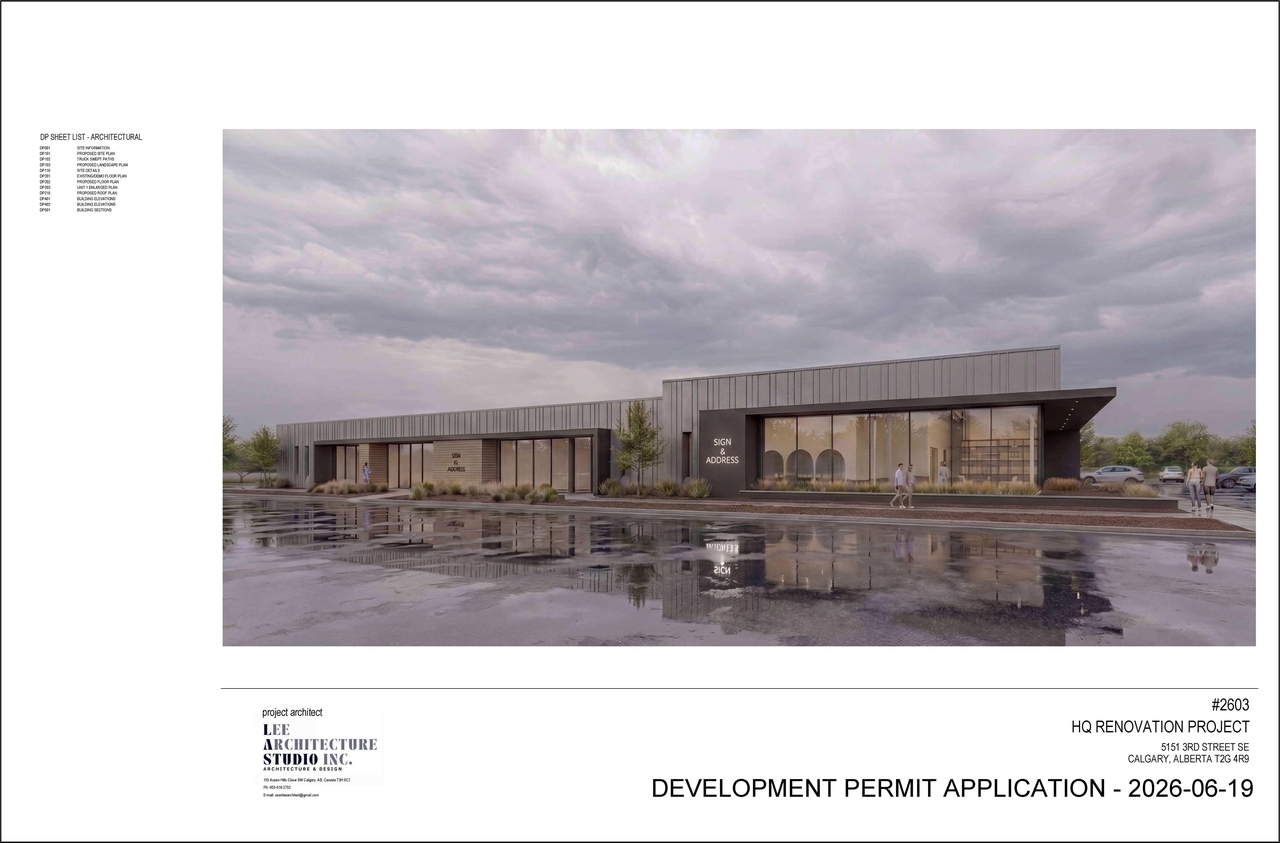 Rendering of building from page 1 of the file 'DMAP Plans (Submitted) DP2026-03696 (5MB) 2026-06-24'