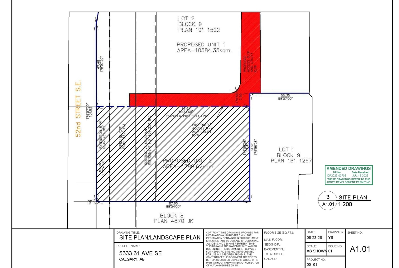 Construction site plan for project from page 1 of the file 'DP2026-03705 DMAP Plans (Submitted) 2026-07-14 (1MB)'