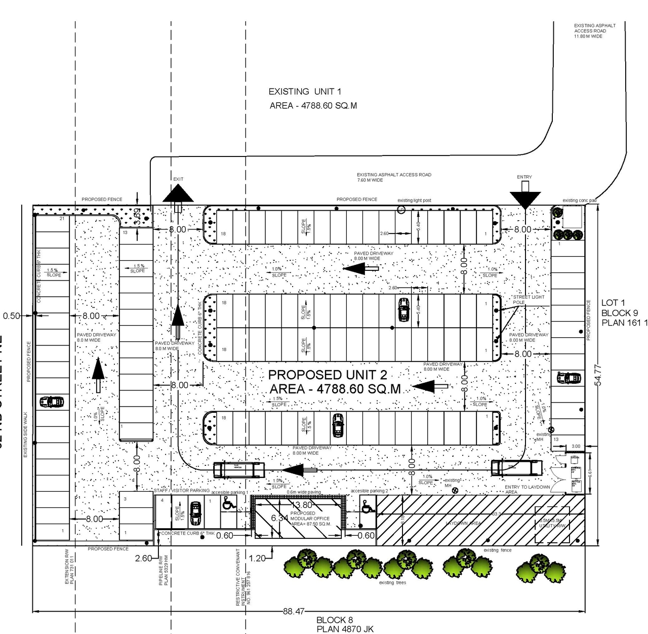 Construction site plan for project from page 2 of the file 'DP2026-03705 DMAP Plans (Submitted) 2026-07-14 (1MB)'