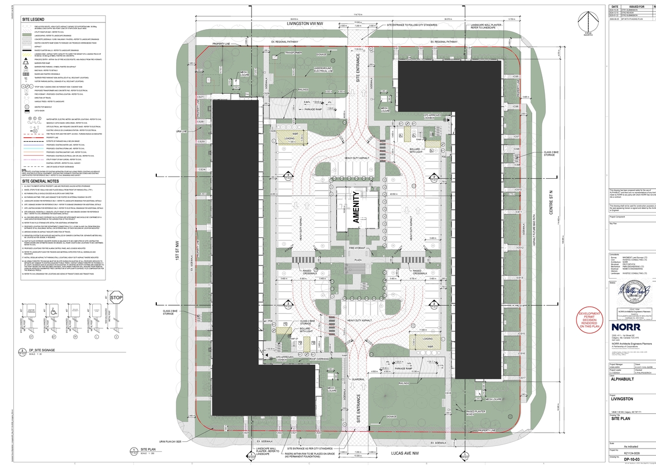 Construction site plan for project from page 3 of the file 'DP2026-03769 - DMAP DECISION RENDERED PLANS (5MB) 2026-08-05'
