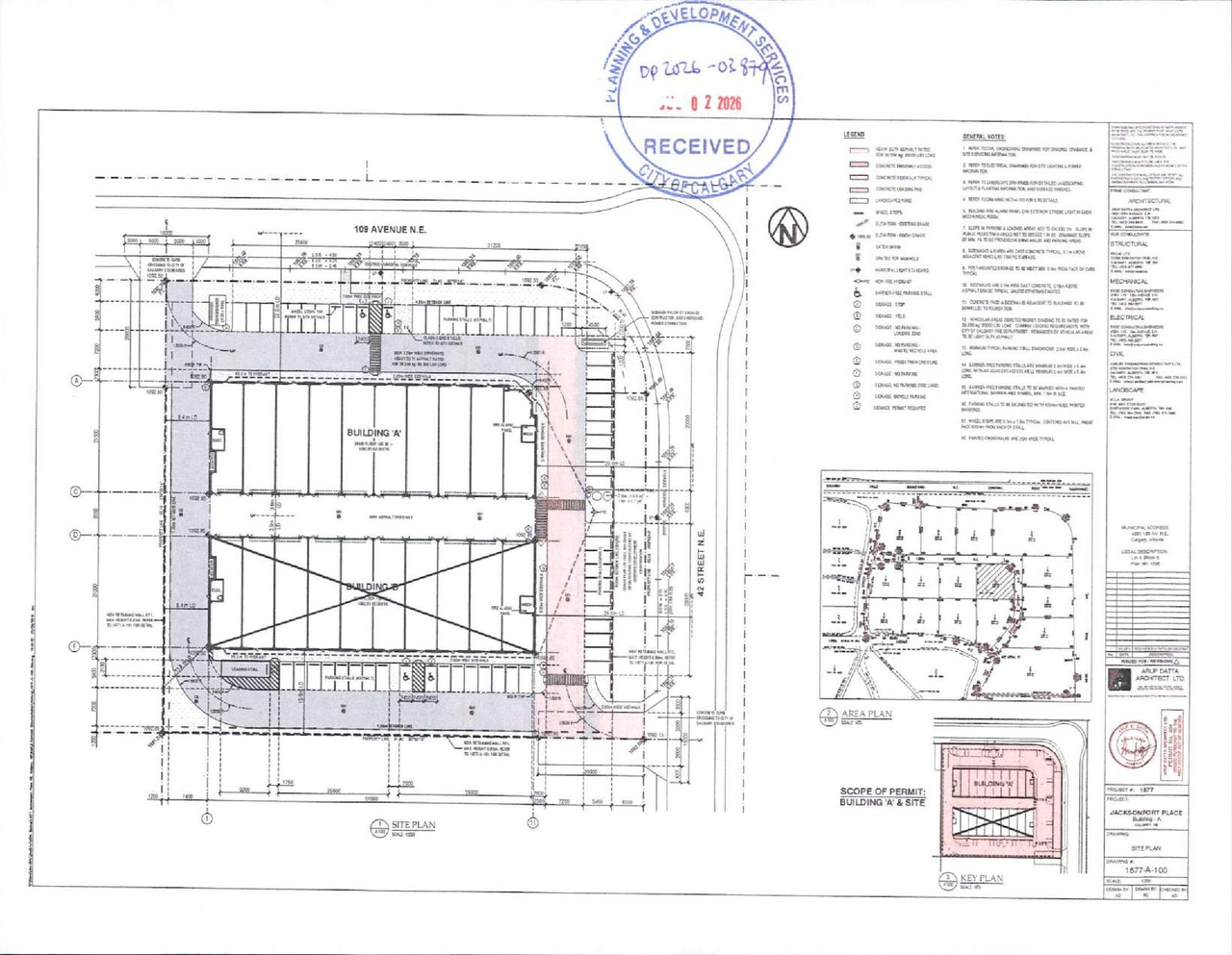 Construction site plan for project from page 1 of the file 'DP2026-03879 DMAP Plans (Submitted) 2026-07-03 (1MB)'