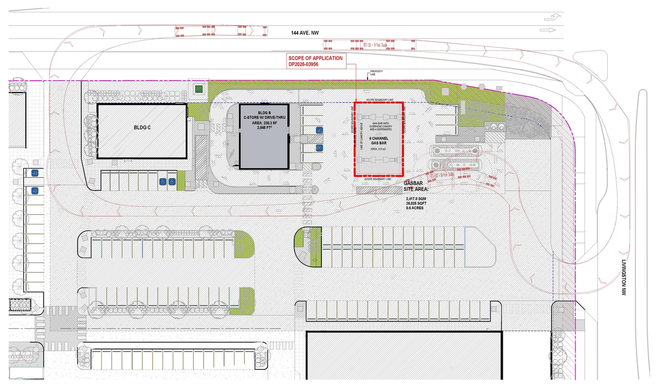 Construction site plan for project from page 6 of the file 'DP2026-03956 - DMAP DECISION RENDERED (7MB) 2026-08-21'