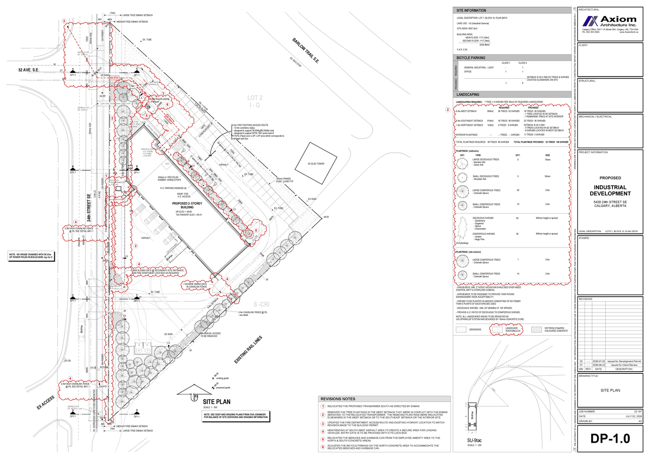 Construction site plan for project from page 1 of the file 'DP2026-03960 DMAP Plans (Submitted) 2026-07-07 (1MB)'