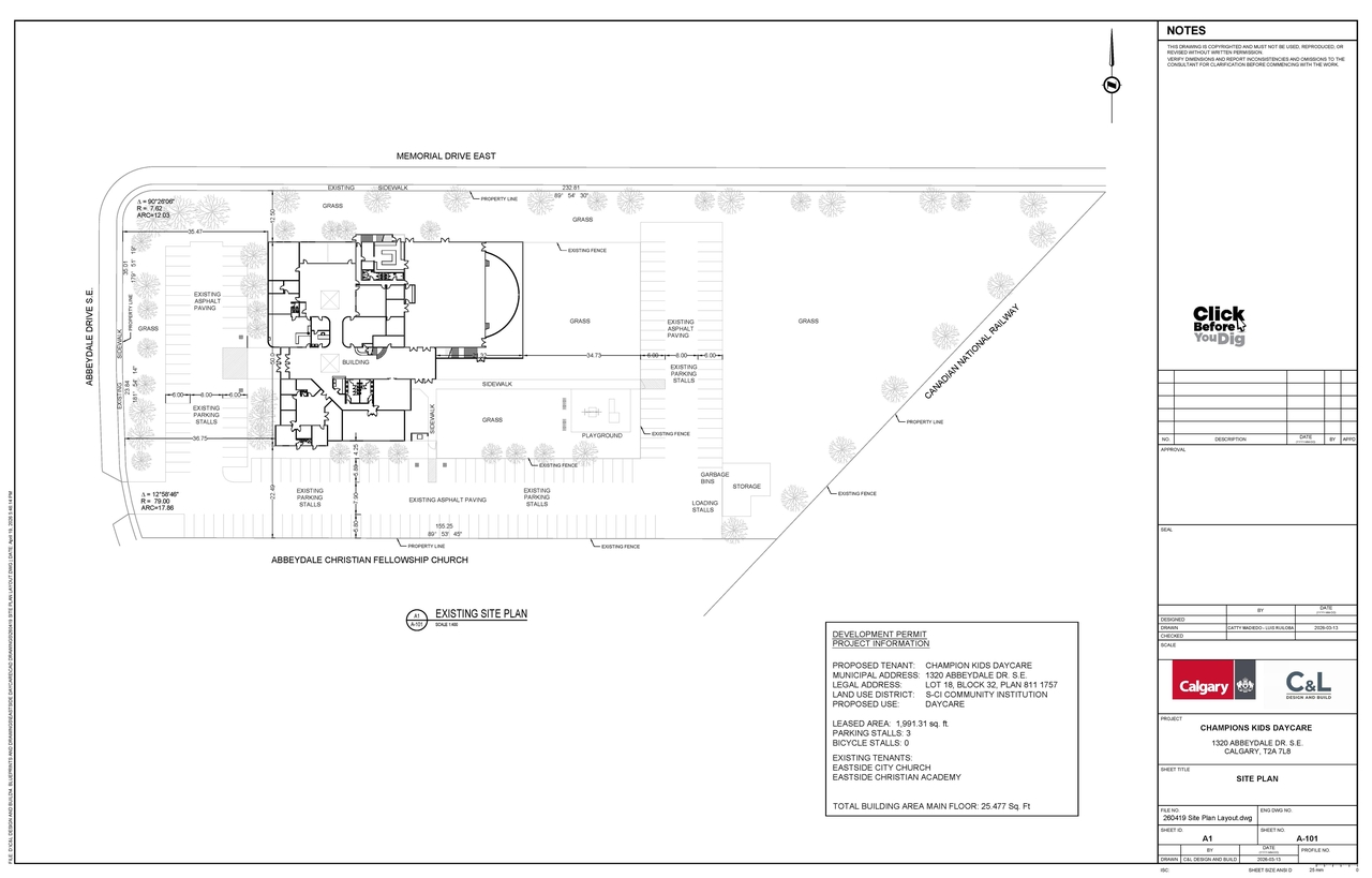 Construction site plan for project from page 1 of the file 'DP2026-03963 DMAP Plans (Amended) 2026-07-28 (3MB)'