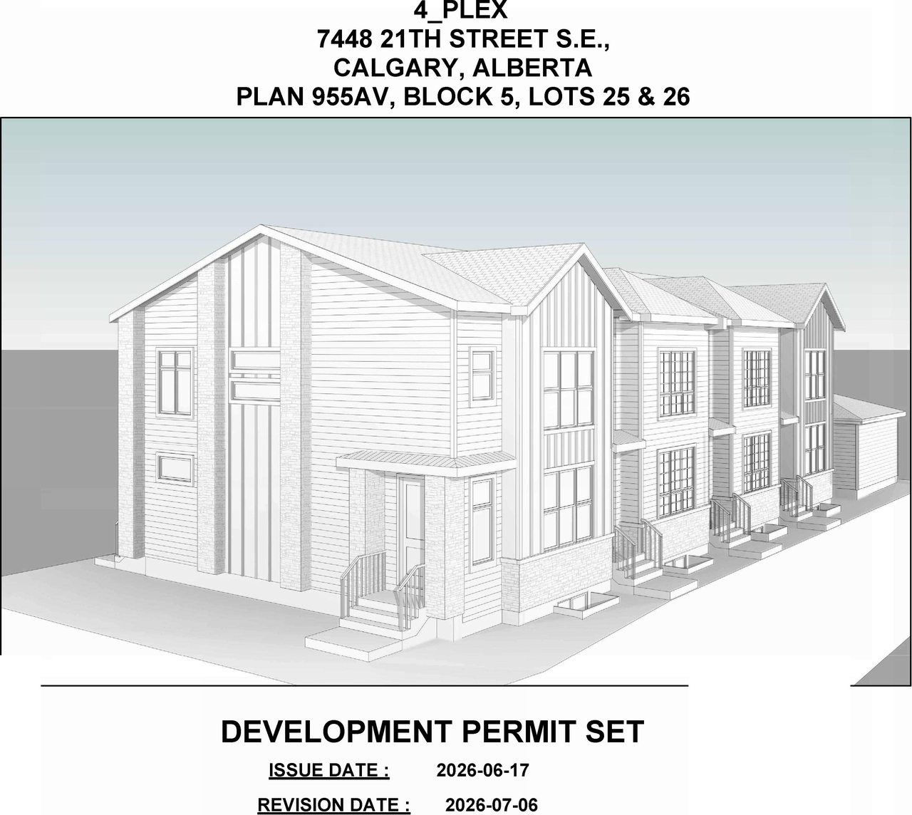 Rendering of building from page 1 of the file 'DP2026-04012 DMAP Plans (Submitted) 2026-07-09 (5MB)'