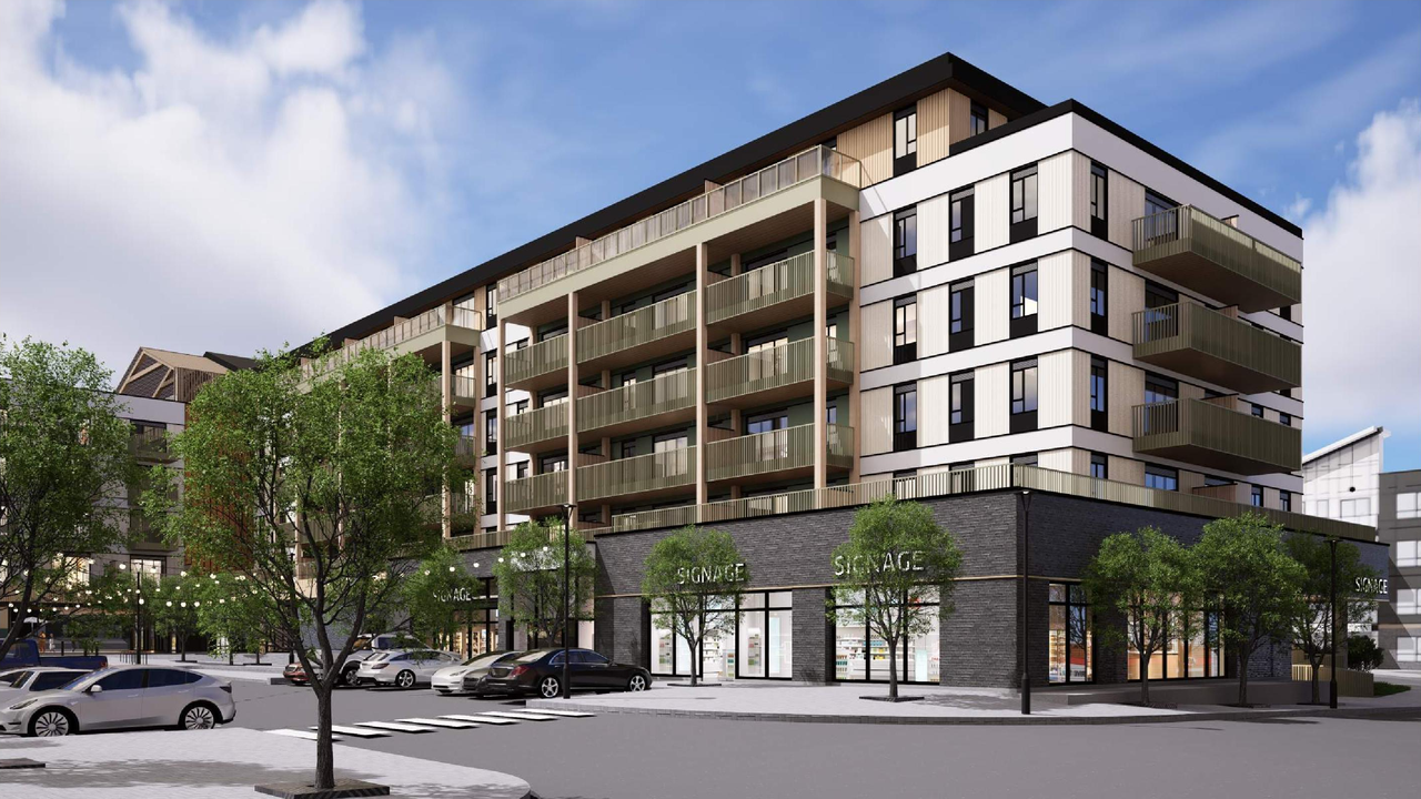 Rendering of building from page 17 of the file 'DP2026-04072 DMAP Plans Submitted (51MB) 2026-07-13'