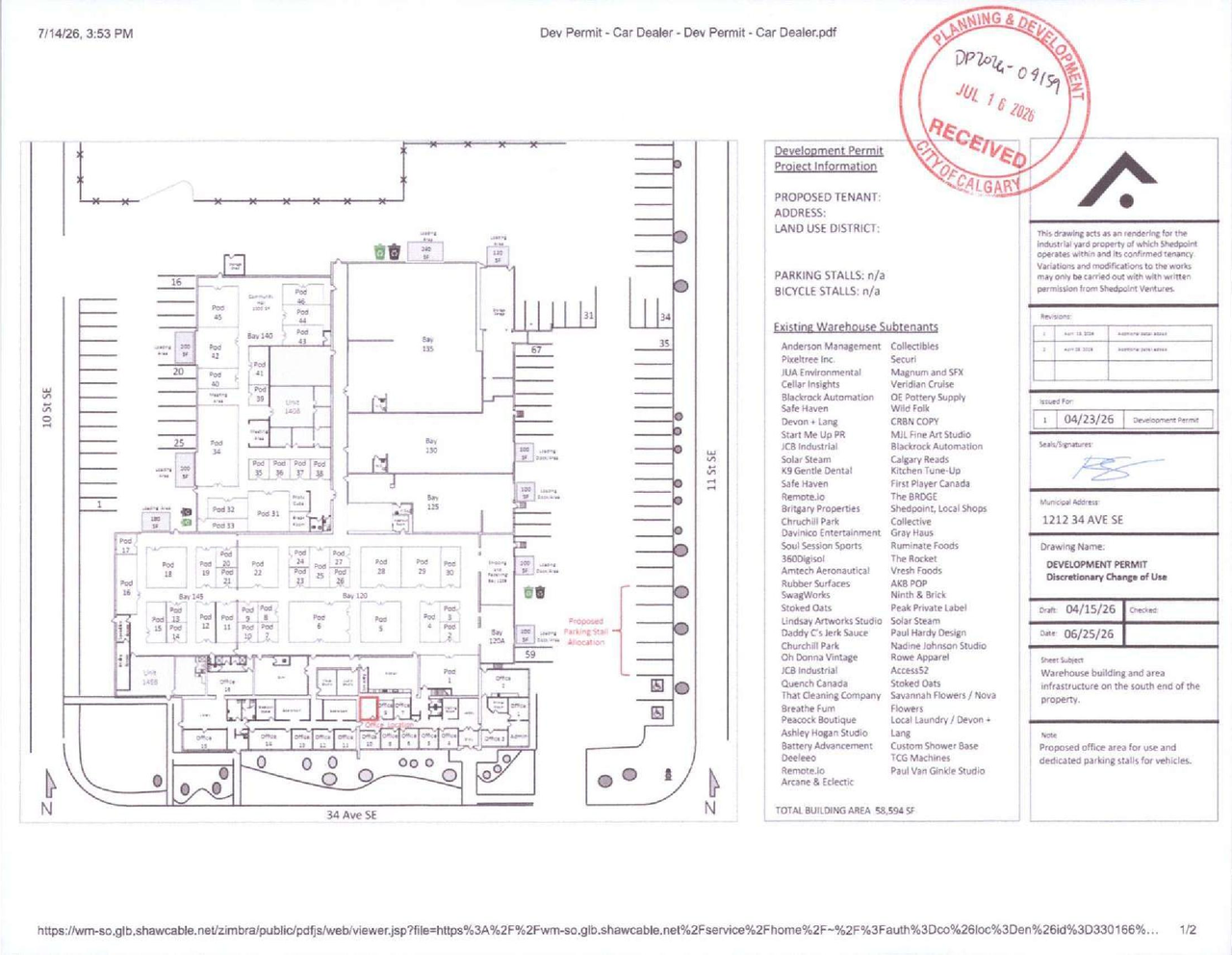 Construction site plan for project from page 1 of the file 'DP2026-04159 DMAP Submitted 2026-07-16 (1MB)'