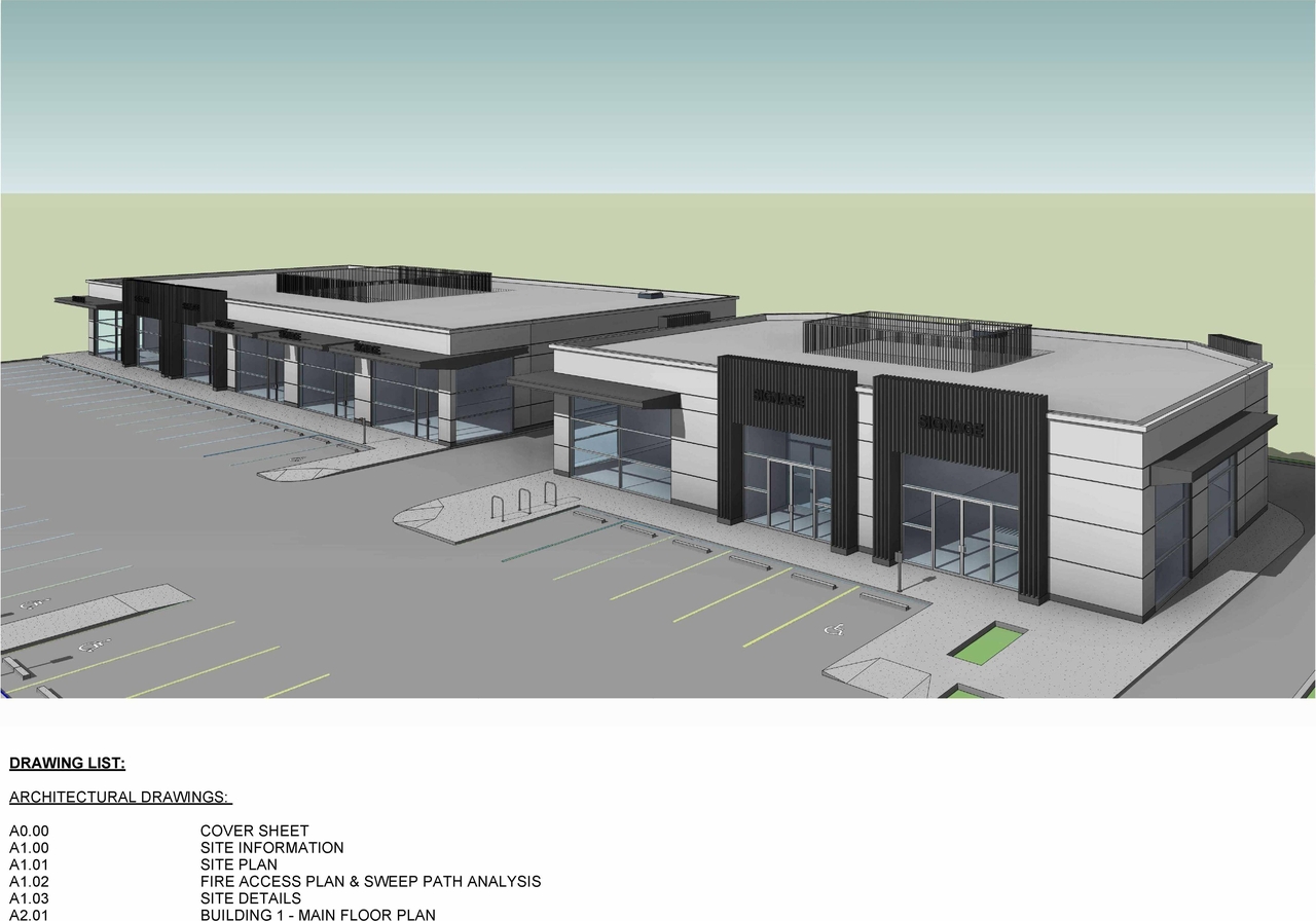 Rendering of building from page 1 of the file 'DP2026-04262 DMAP Plans Submitted (3MB) 2026-07-27'