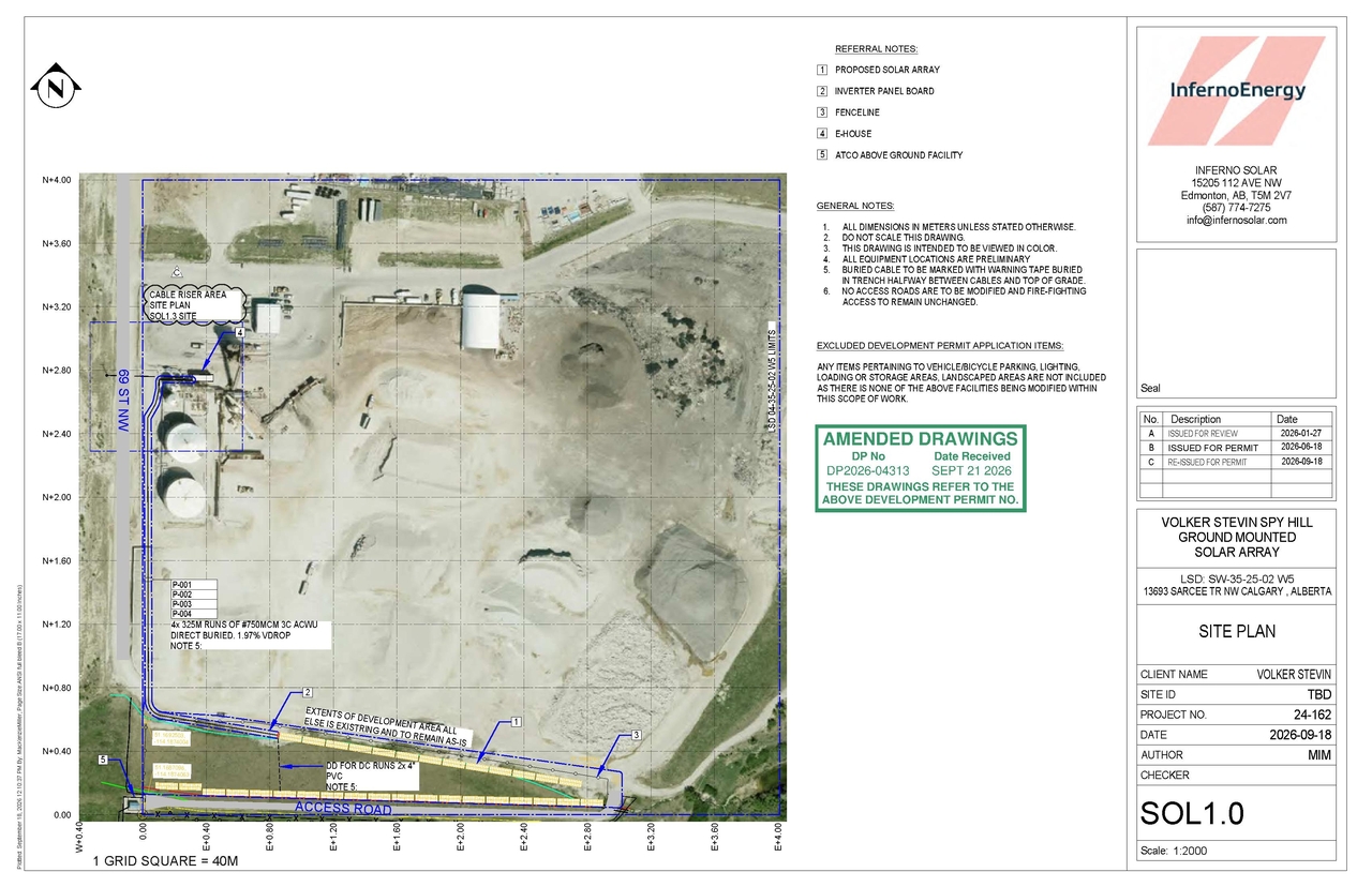Construction site plan for project from page 1 of the file 'DP2026-04313 - DMAP Plans (amended) 2026-09-21 (1MB)'